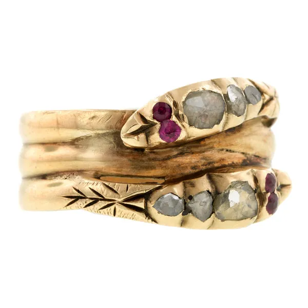 Georgian Diamond & Ruby Double Snake Ring