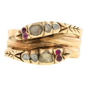 Georgian Diamond & Ruby Double Snake Ring