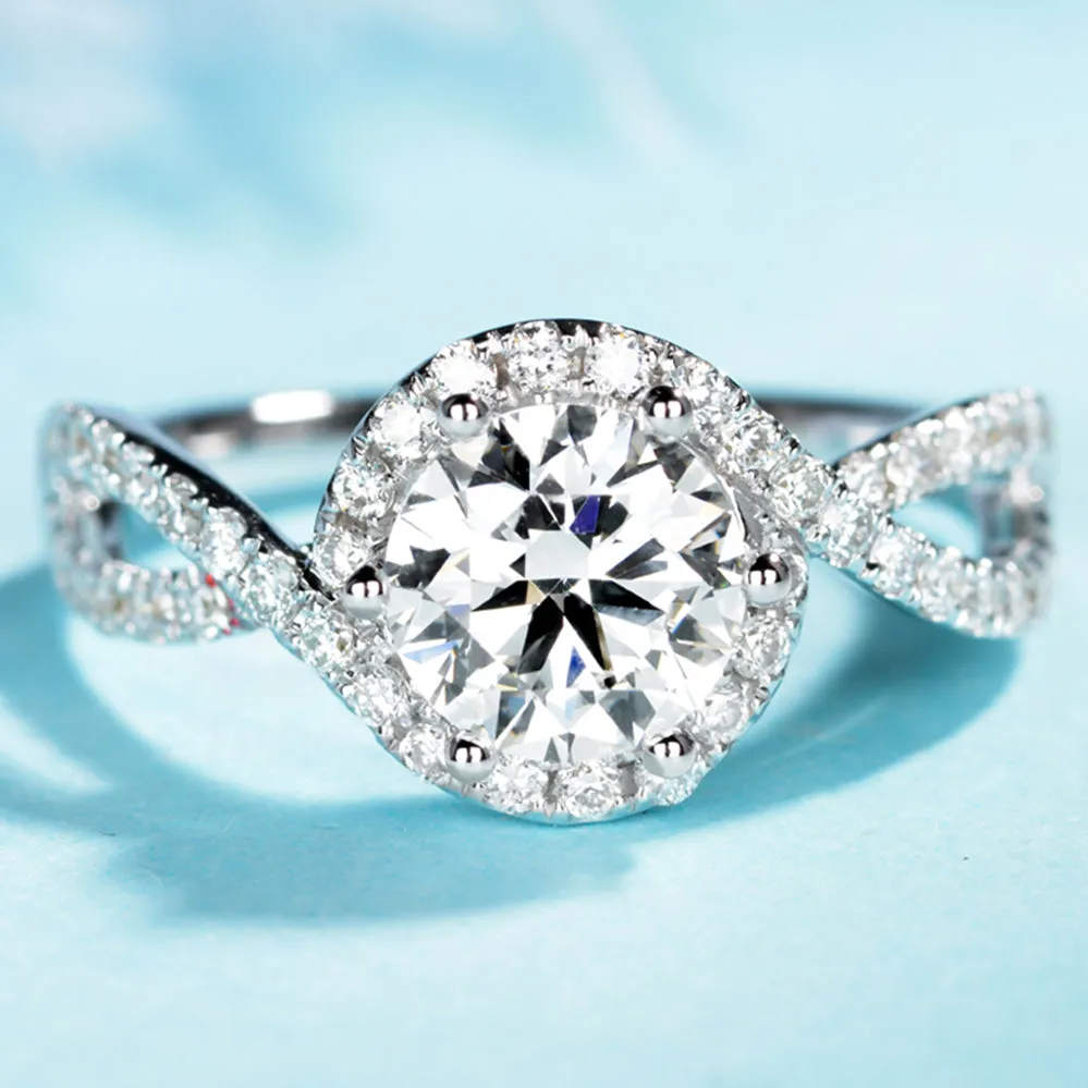 GIA Diamond Criss Cross Halo Engagement Ring