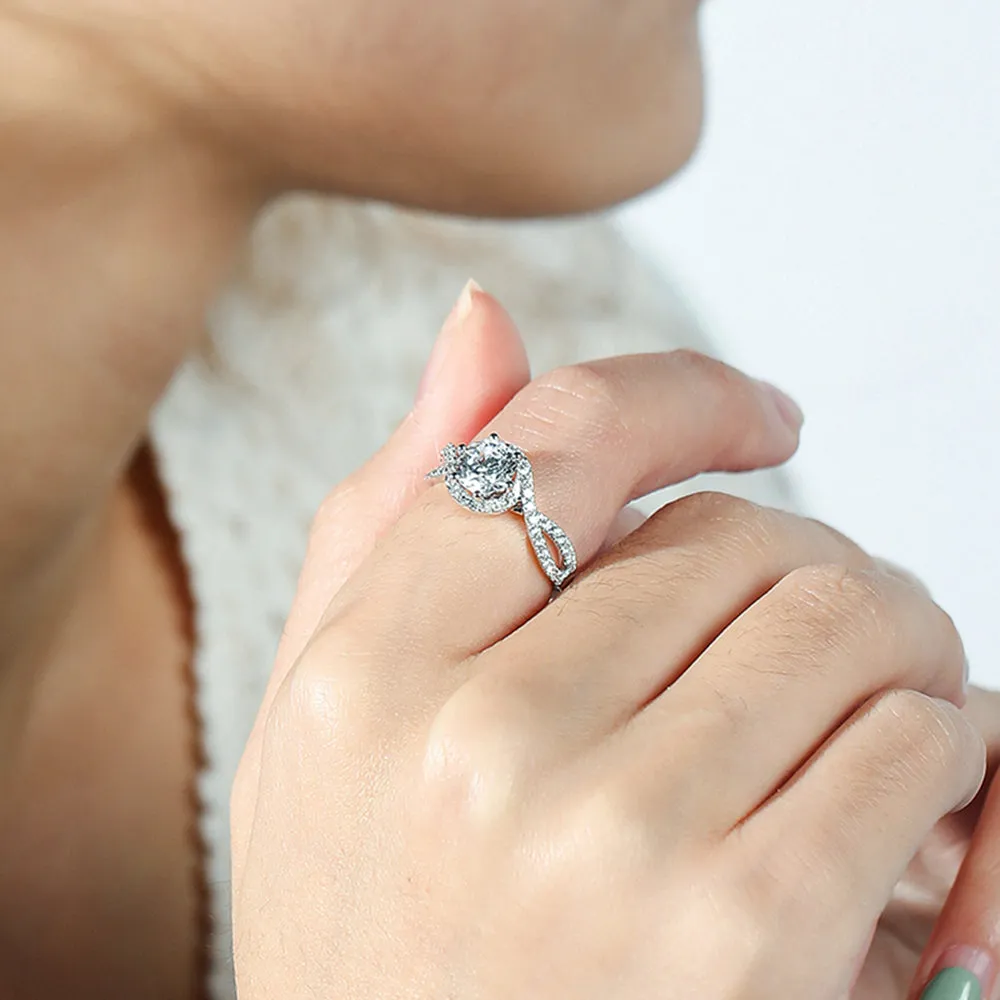 GIA Diamond Criss Cross Halo Engagement Ring