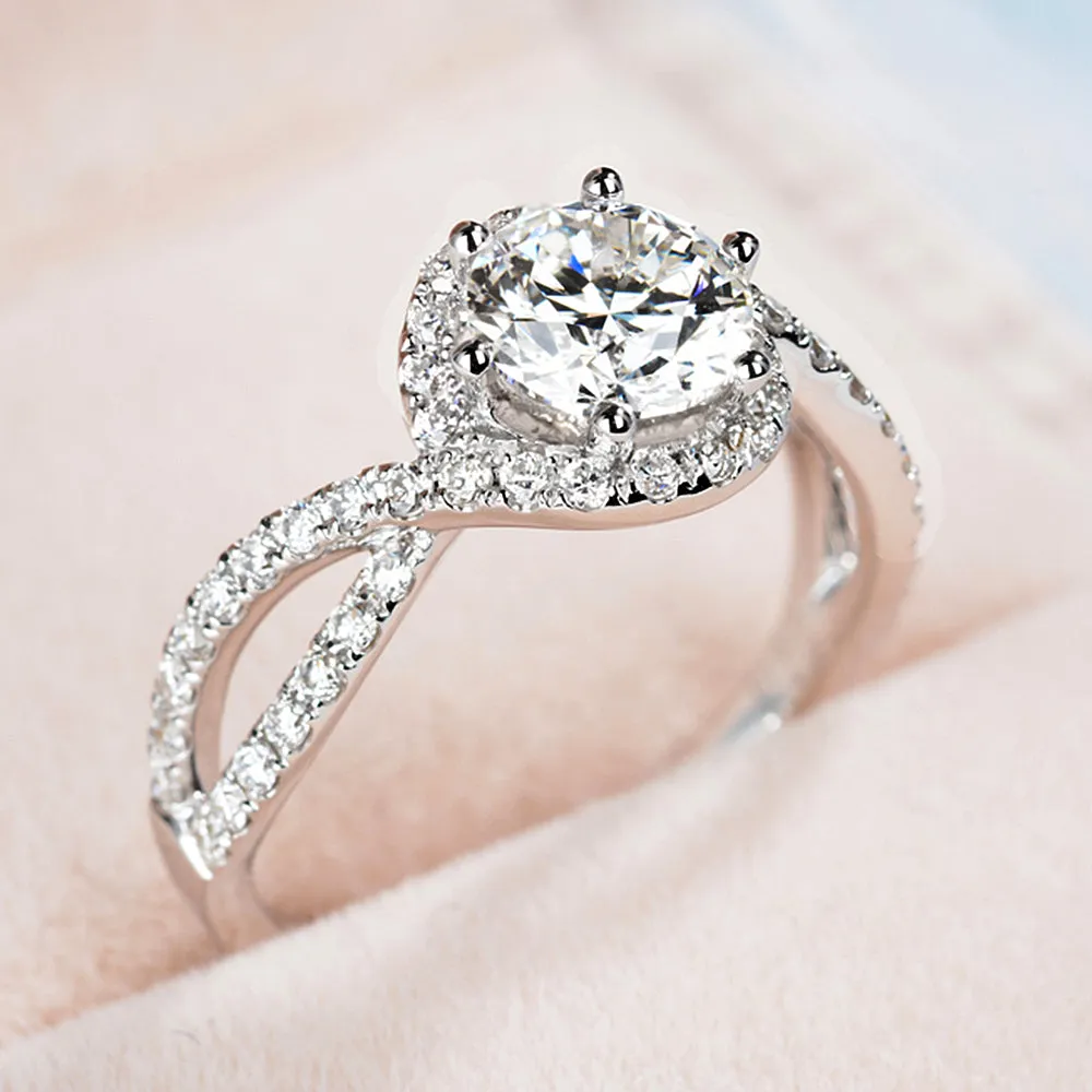 GIA Diamond Criss Cross Halo Engagement Ring