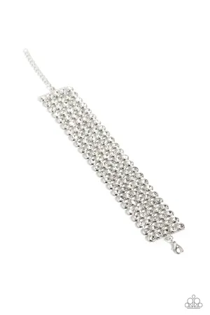 GLASSY Gallery - White - Rhinestone Paparazzi Lobster Claw Bracelet - December 2023 Life of the Party Exclusive