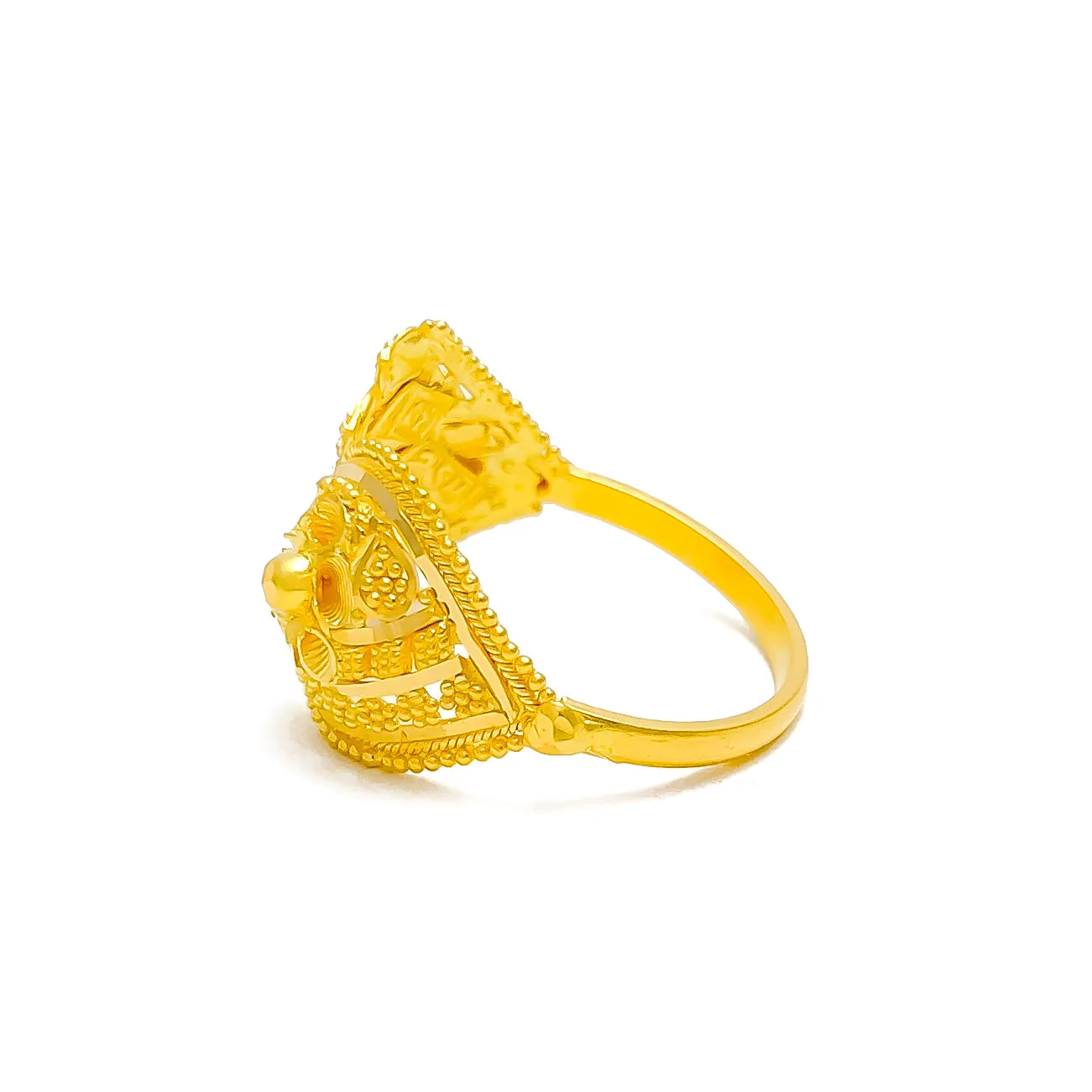 Glimmering Beaded Flower 22K Gold Ring
