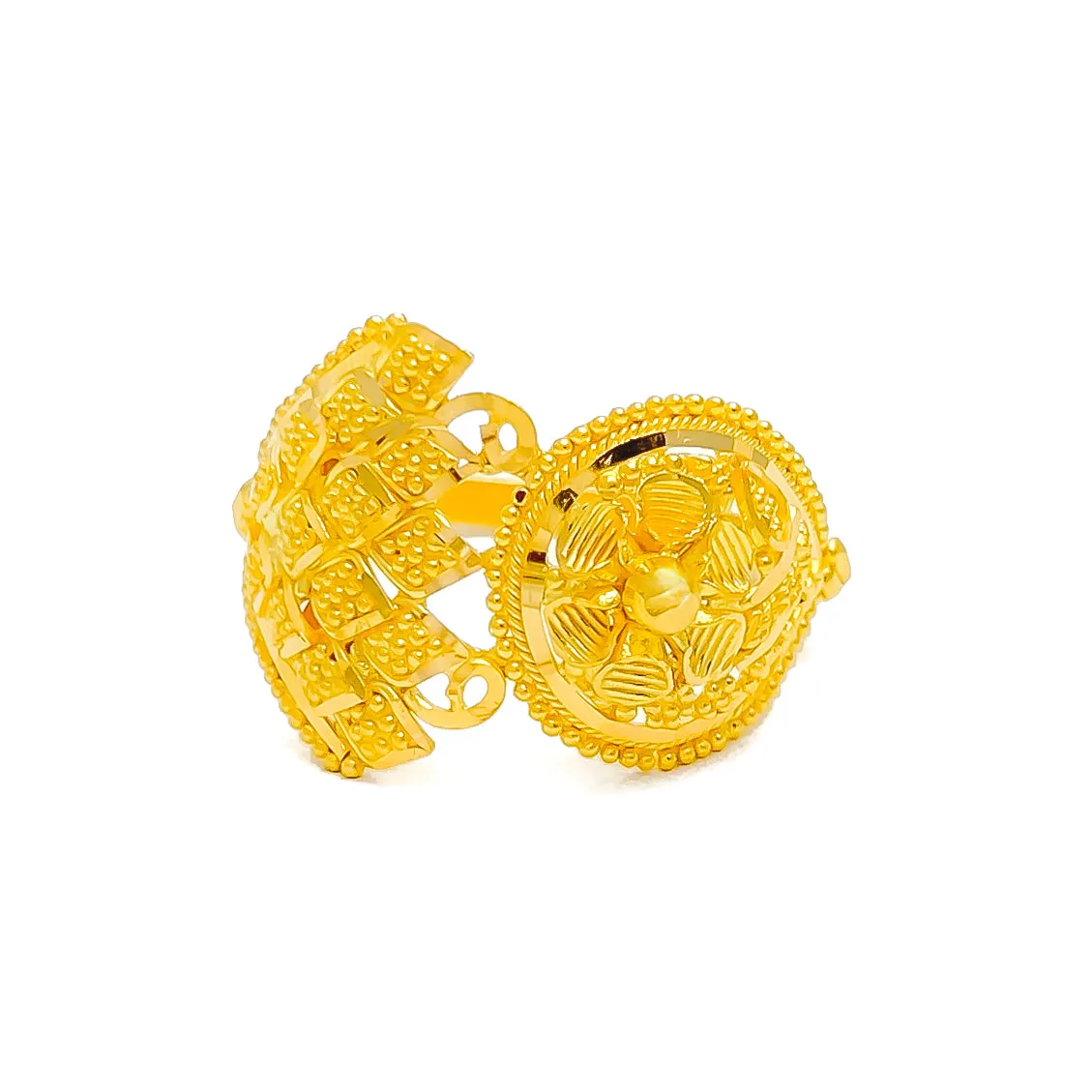 Glimmering Beaded Flower 22K Gold Ring