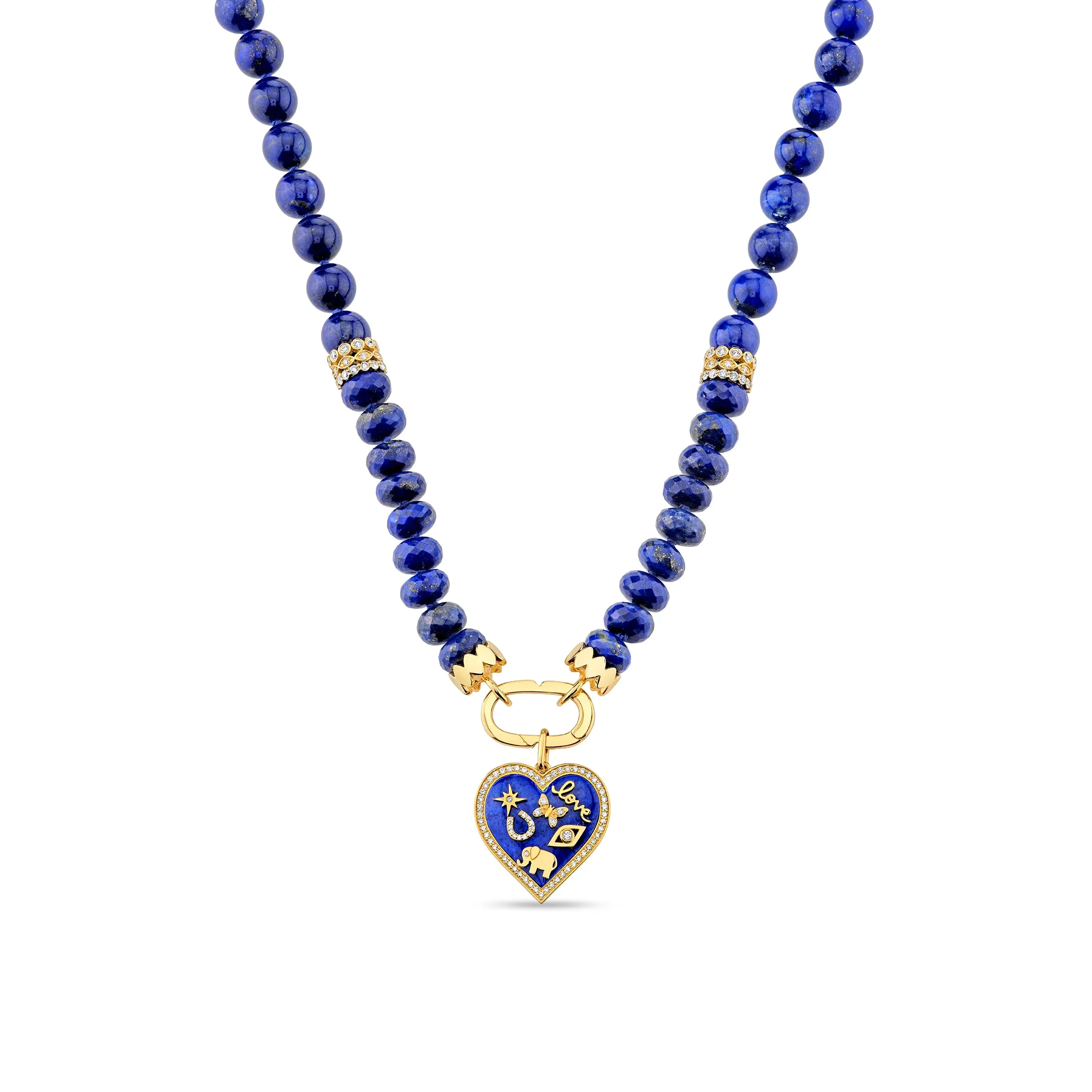 Gold & Diamond Puffy Icon Heart Lapis Necklace