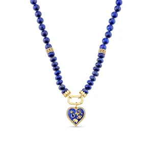 Gold & Diamond Puffy Icon Heart Lapis Necklace