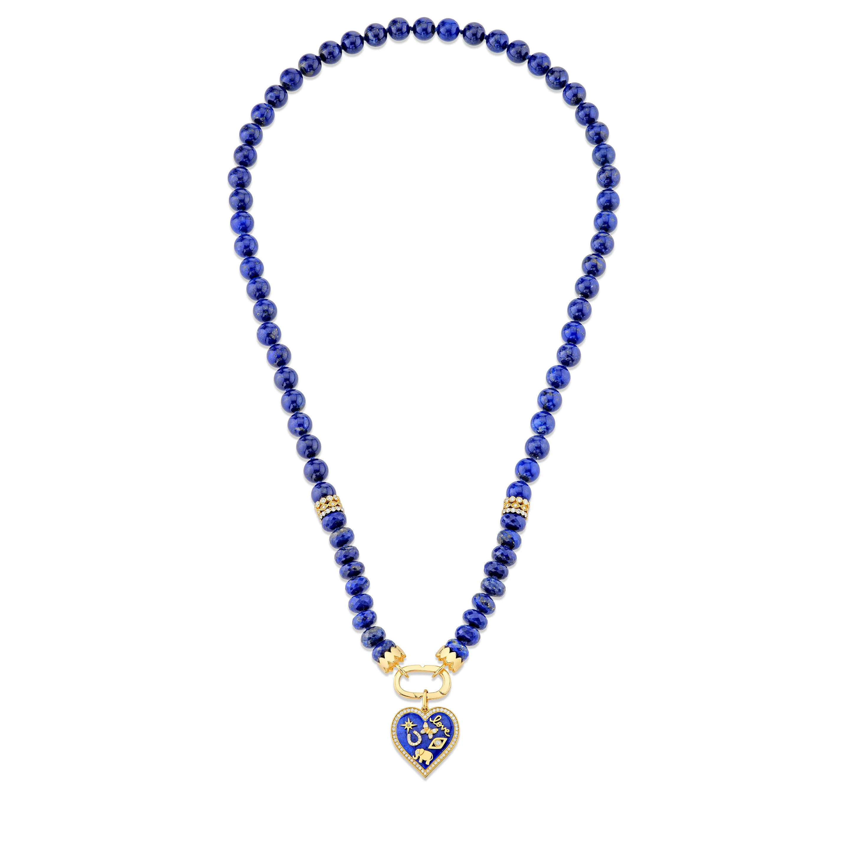 Gold & Diamond Puffy Icon Heart Lapis Necklace