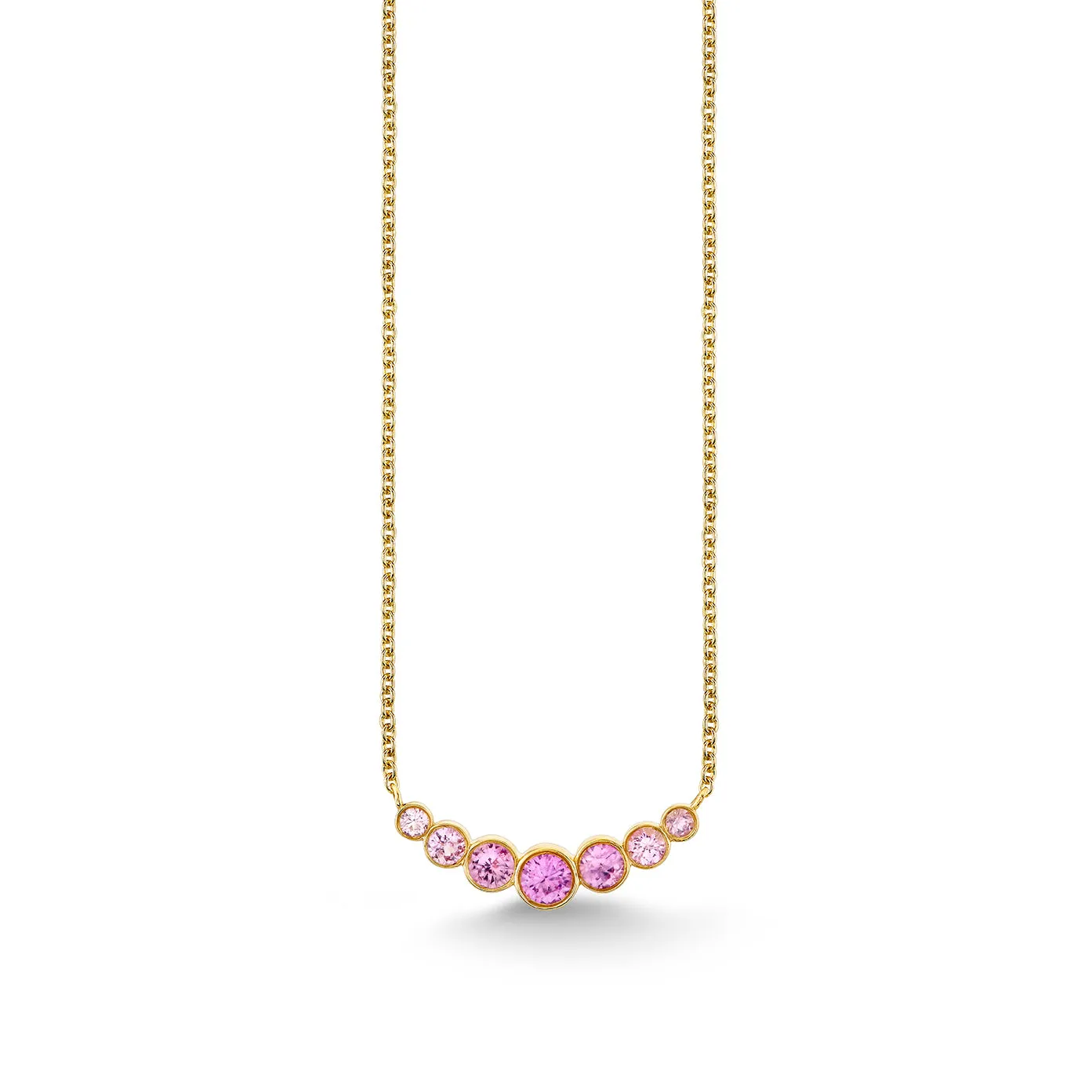 Gold & Pink Sapphire Graduated Bezel Necklace
