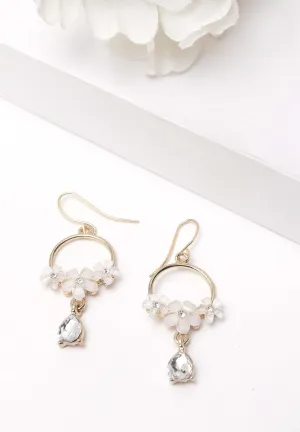 Gold & White Floral Crystal Earrings