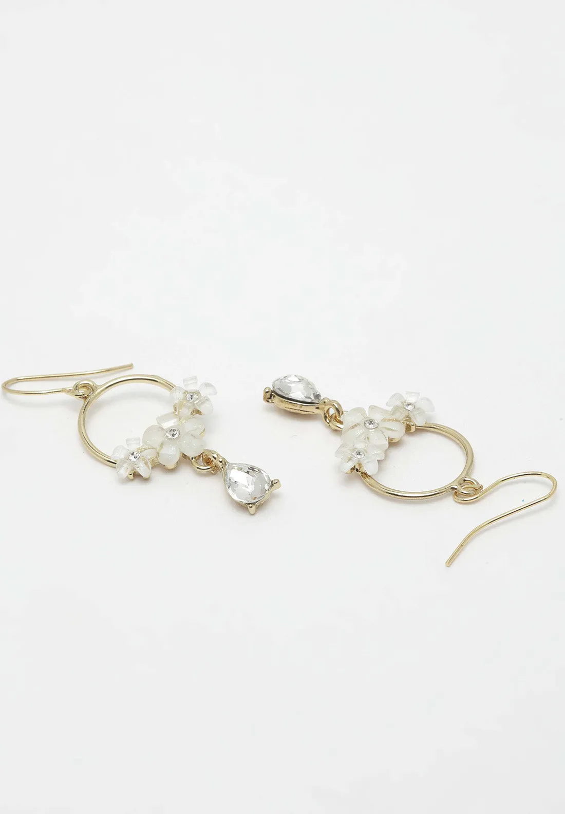 Gold & White Floral Crystal Earrings
