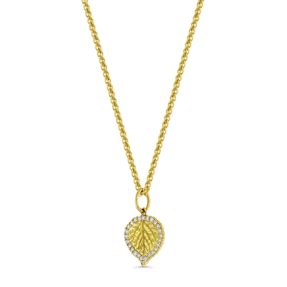 Gold and Diamond Aspen Leaf Pendant Necklace