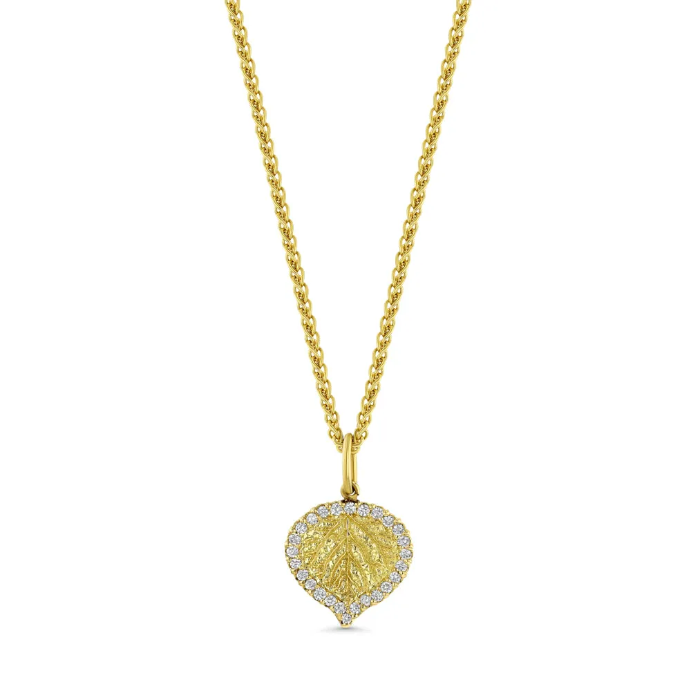 Gold and Diamond Aspen Leaf Pendant Necklace
