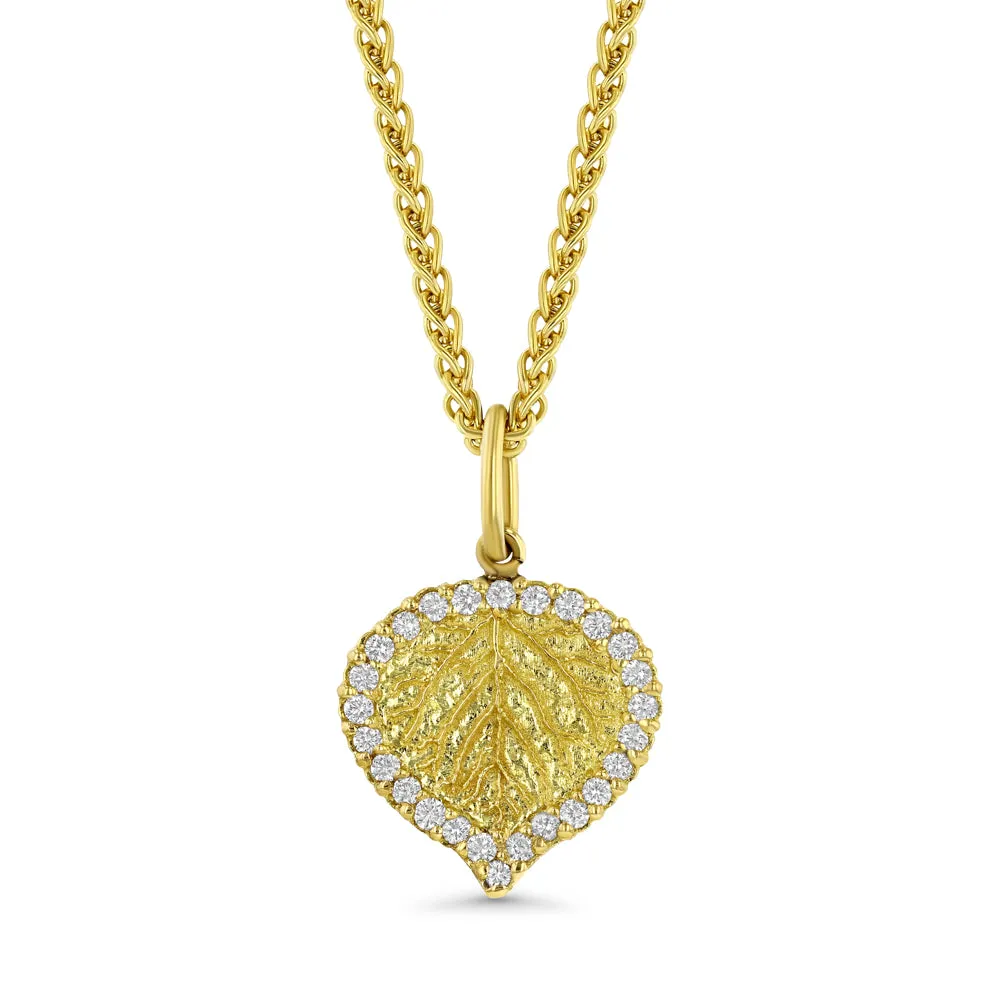 Gold and Diamond Aspen Leaf Pendant Necklace