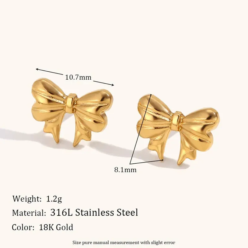 Gold Bow Earrings 316L Stainless Steel 18K Gold Plated Elegant Bow Knot Earrings