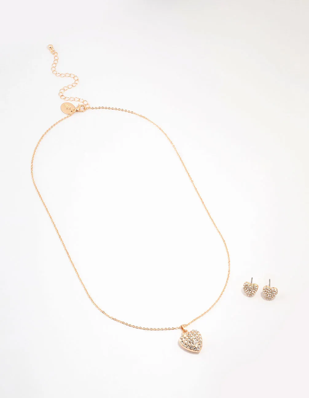 Gold Cubic Zirconia Diamante Heart Necklace & Stud Earrings Set
