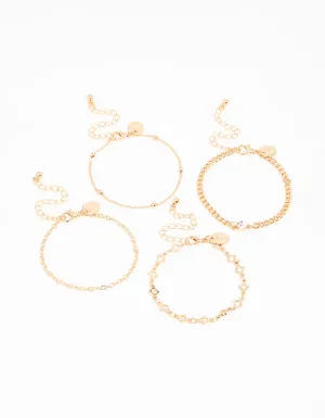 Gold Diamante Flower Bracelets 4-Pack