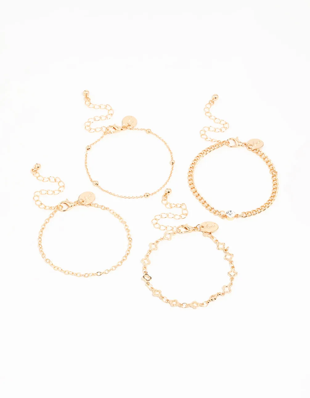 Gold Diamante Flower Bracelets 4-Pack