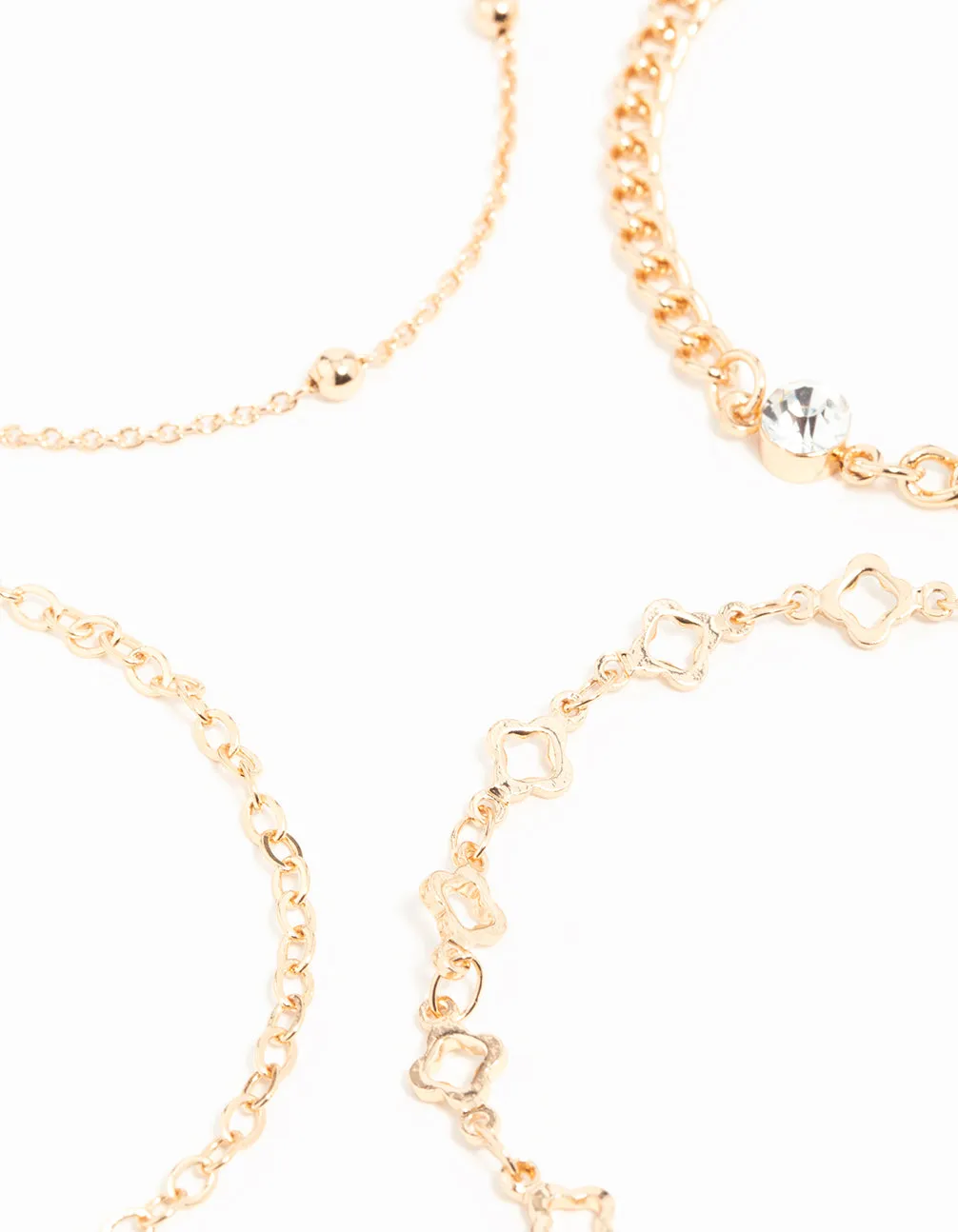Gold Diamante Flower Bracelets 4-Pack
