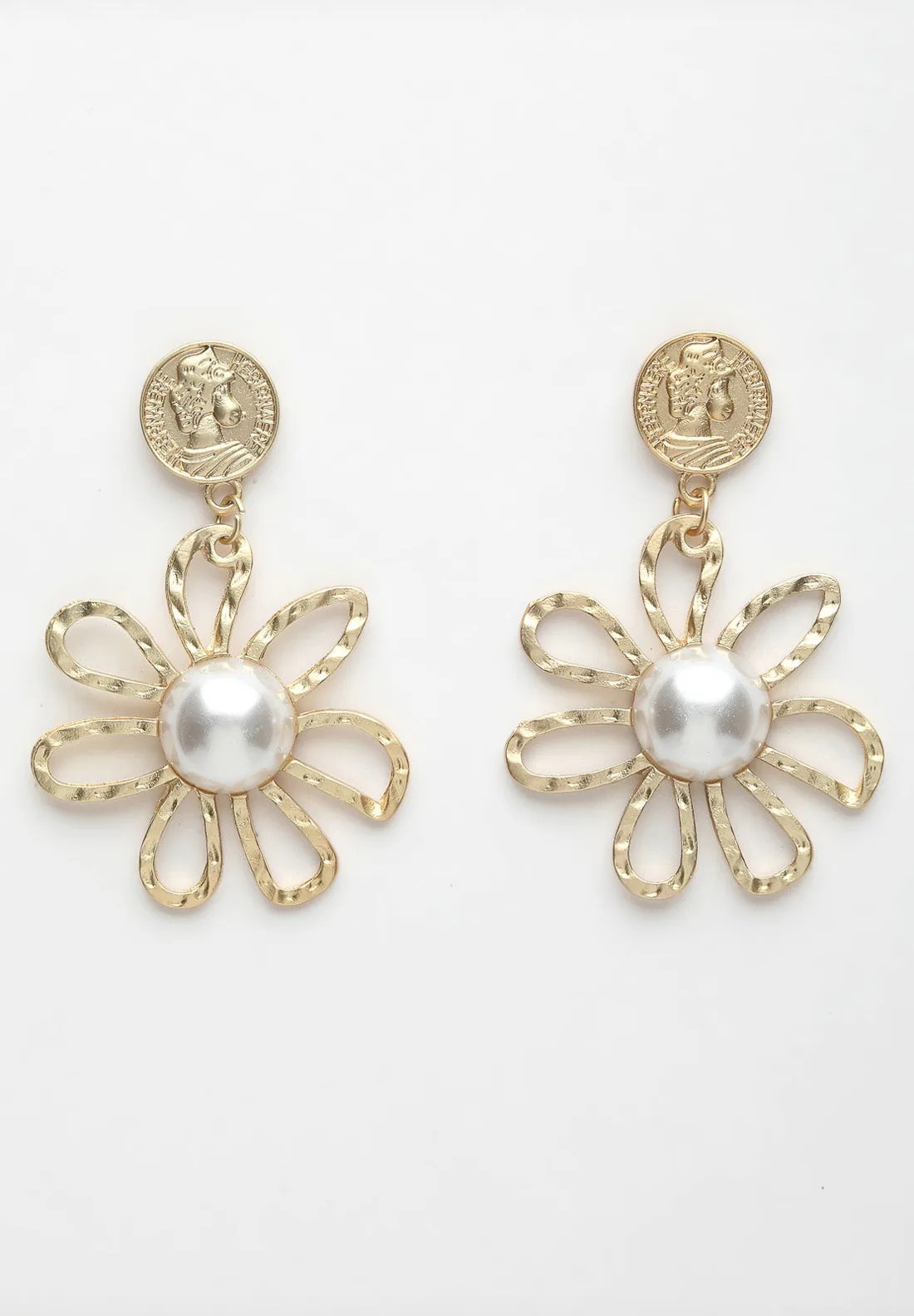 Gold Floral Pearl Earrings