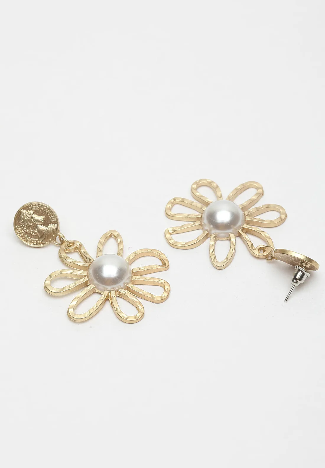 Gold Floral Pearl Earrings