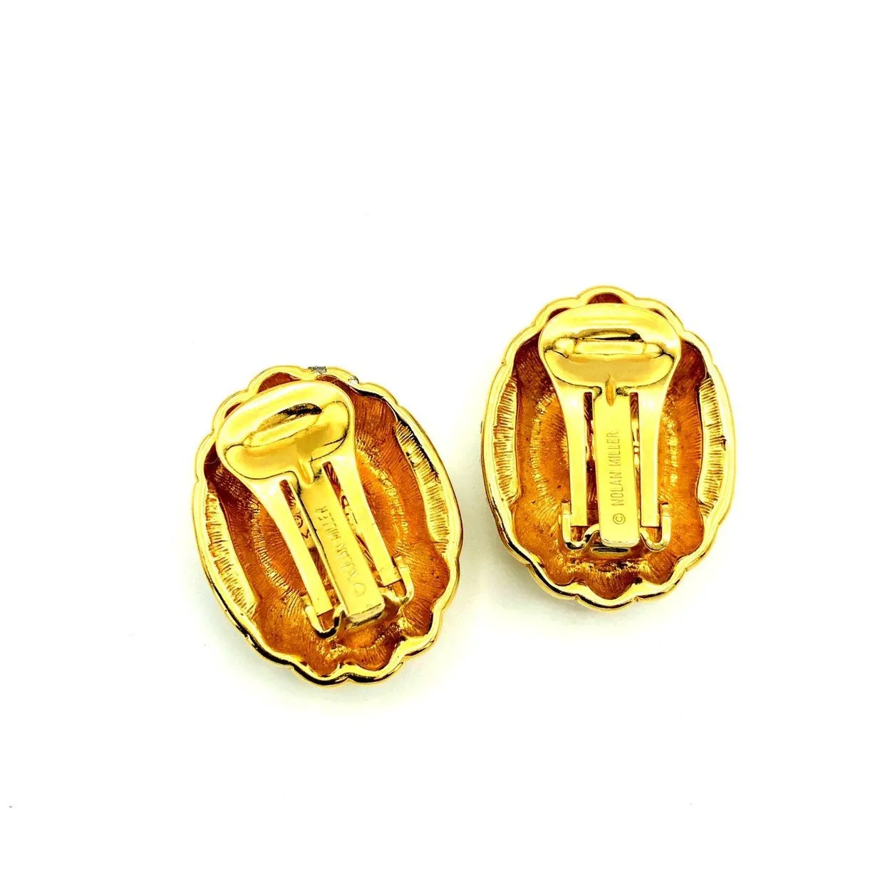 Gold Nolan Miller Blue Topaz Rhinestone Vintage Clip-On Earrings