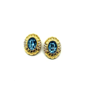 Gold Nolan Miller Blue Topaz Rhinestone Vintage Clip-On Earrings