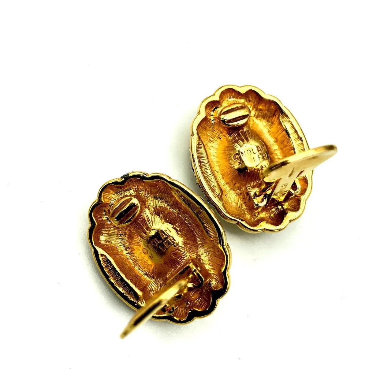 Gold Nolan Miller Blue Topaz Rhinestone Vintage Clip-On Earrings