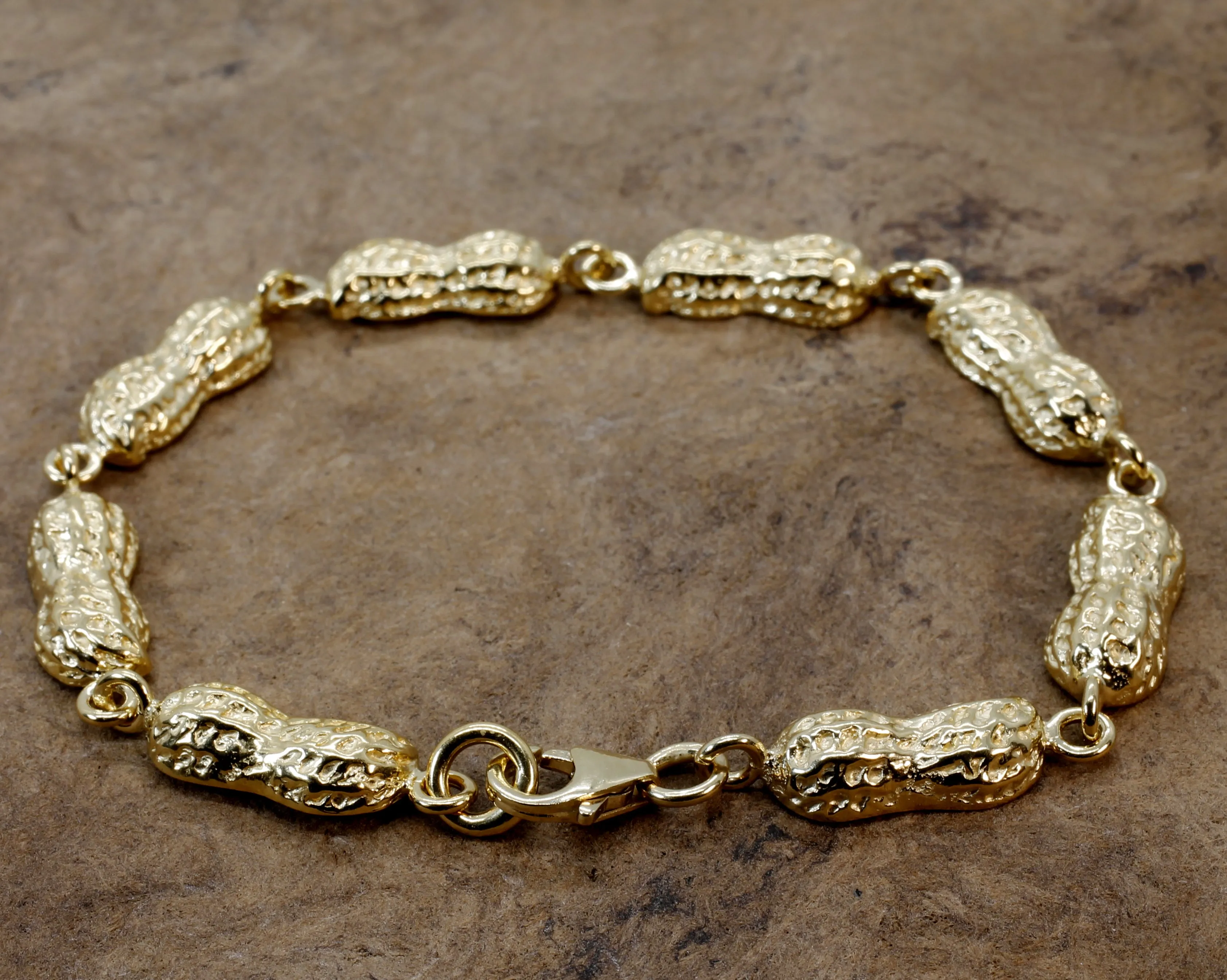 Gold Peanut Link Bracelet with Medium Size peanuts in 14kt gold vermeil