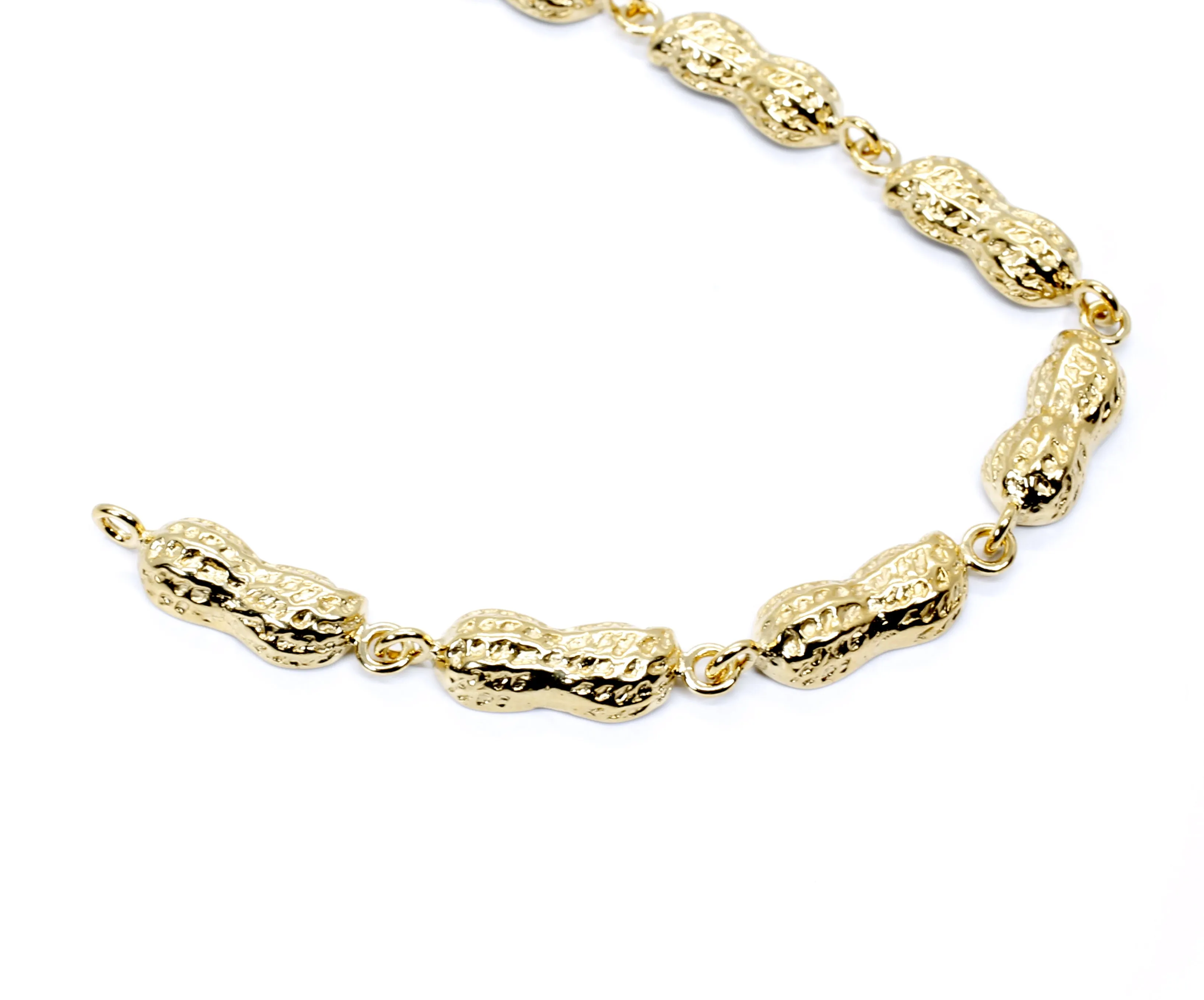 Gold Peanut Link Bracelet with Medium Size peanuts in 14kt gold vermeil