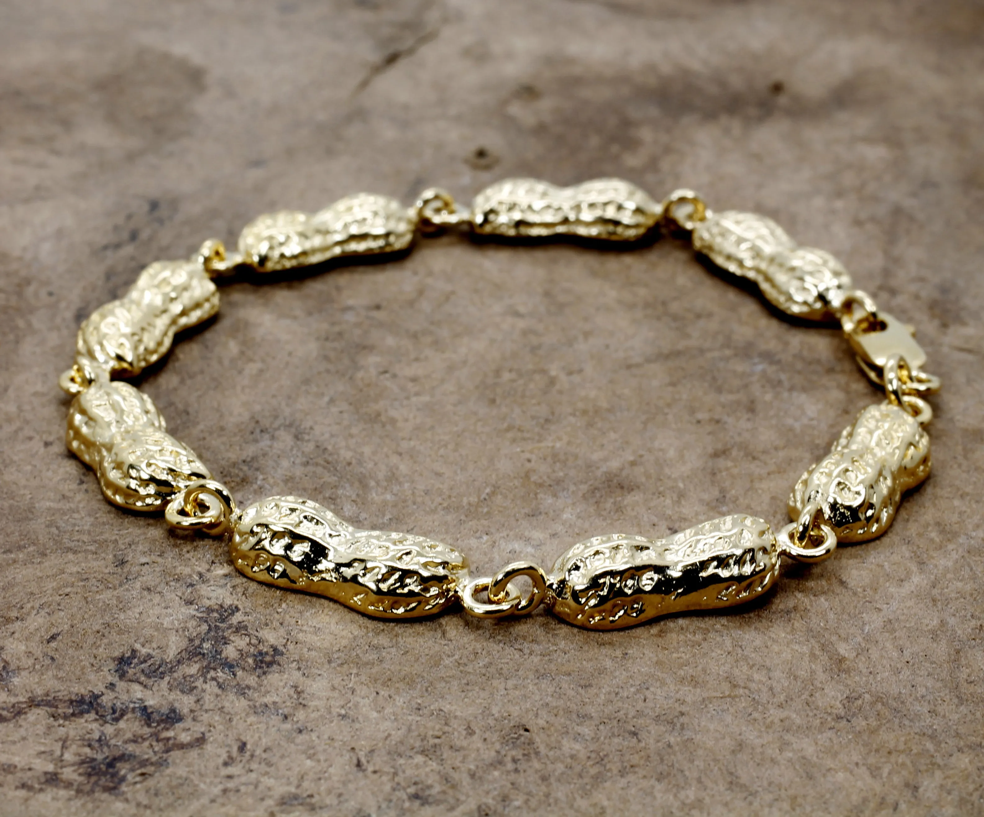 Gold Peanut Link Bracelet with Medium Size peanuts in 14kt gold vermeil