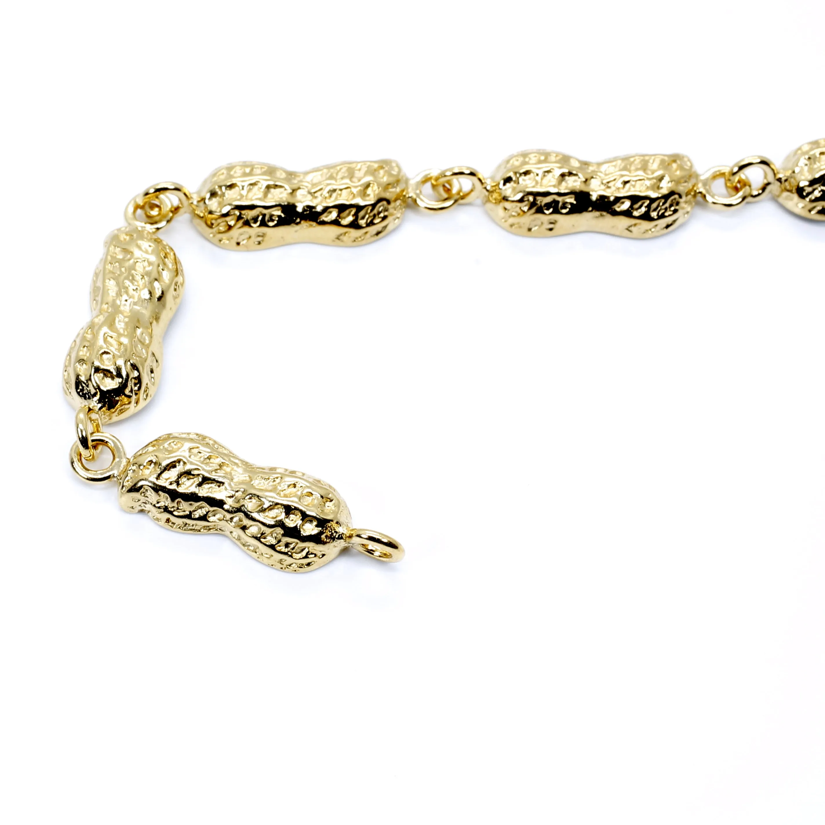 Gold Peanut Link Bracelet with Medium Size peanuts in 14kt gold vermeil