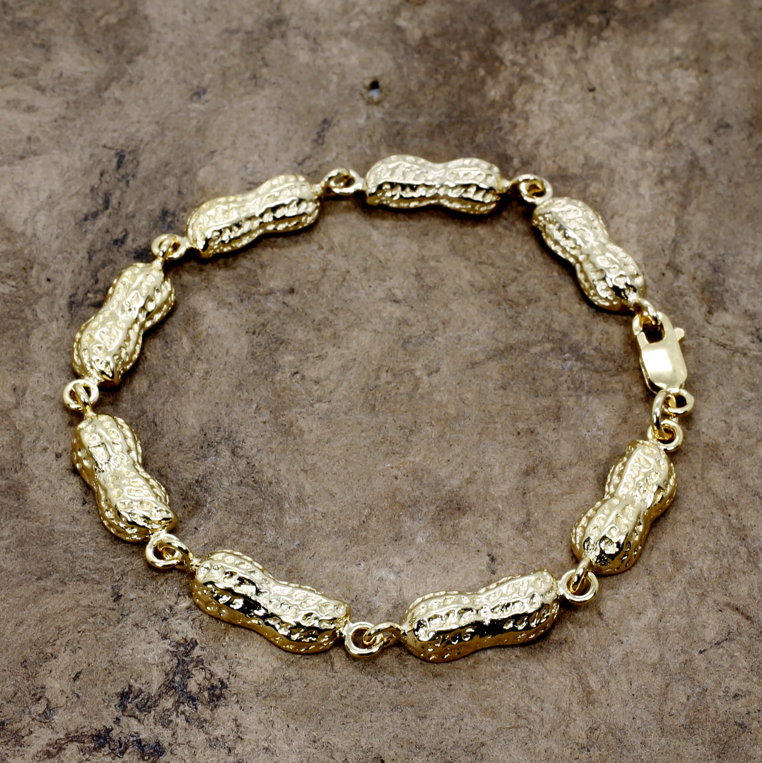 Gold Peanut Link Bracelet with Medium Size peanuts in 14kt gold vermeil