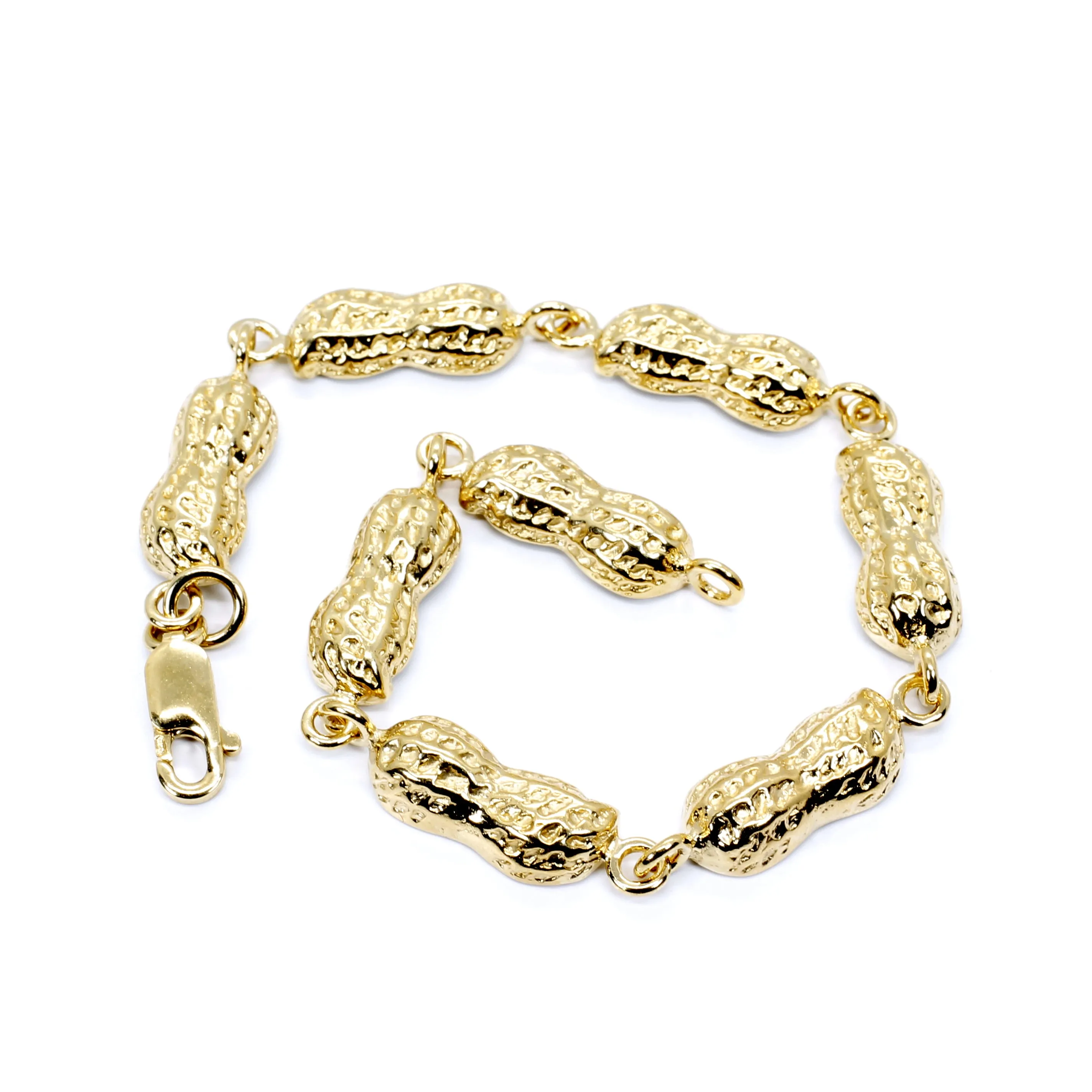 Gold Peanut Link Bracelet with Medium Size peanuts in 14kt gold vermeil