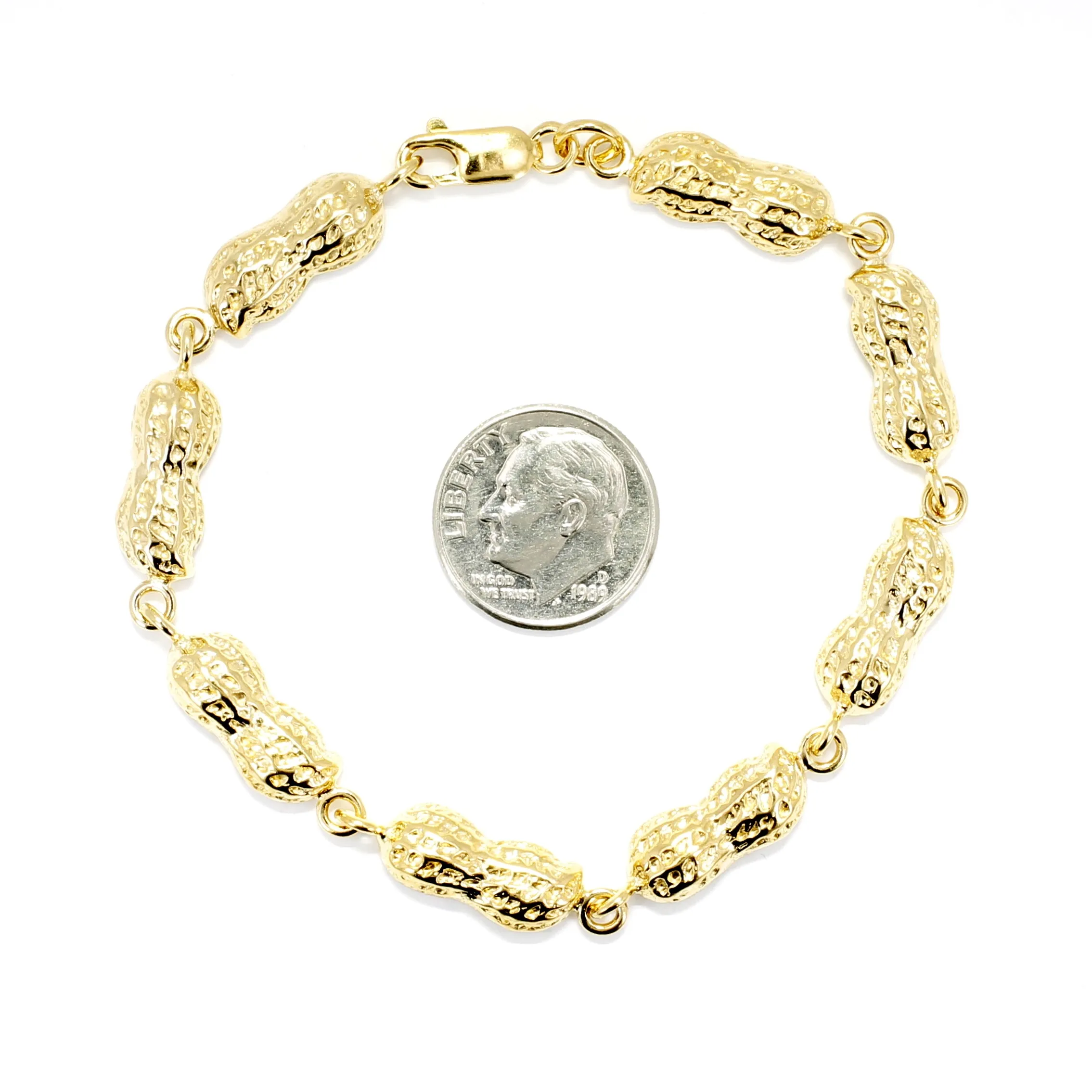 Gold Peanut Link Bracelet with Medium Size peanuts in 14kt gold vermeil