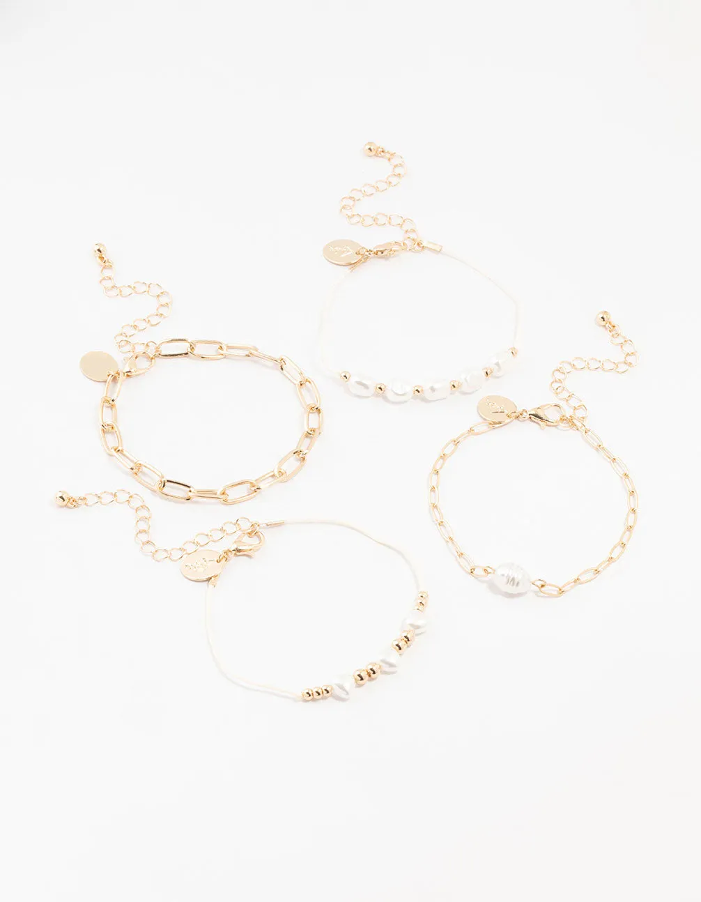 Gold Pearl & Cobblestone Link Bracelets 4-Pack