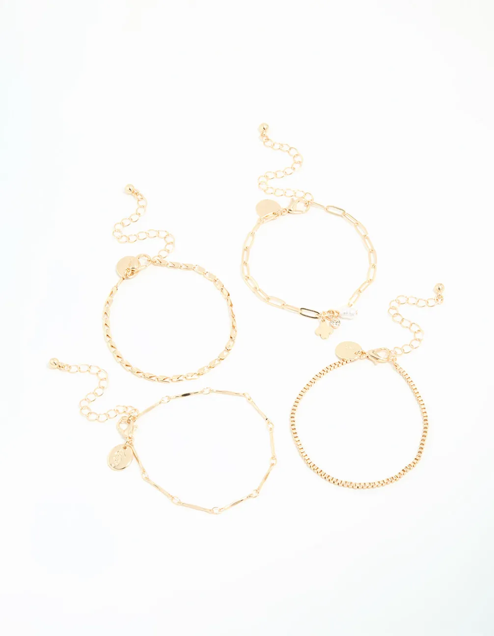 Gold Pearl Mixed Charm & Chain Bracelets 4-Pack