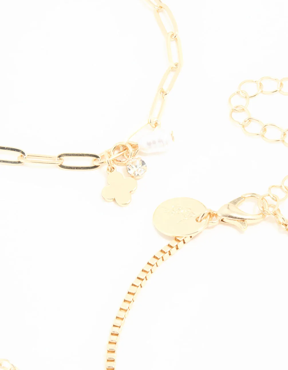 Gold Pearl Mixed Charm & Chain Bracelets 4-Pack