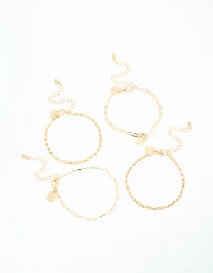 Gold Pearl Mixed Charm & Chain Bracelets 4-Pack