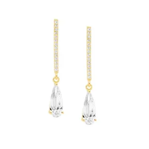 Gold Plated Sterling Silver Long Tear Drop Cubic Zirconia Earrings E569G