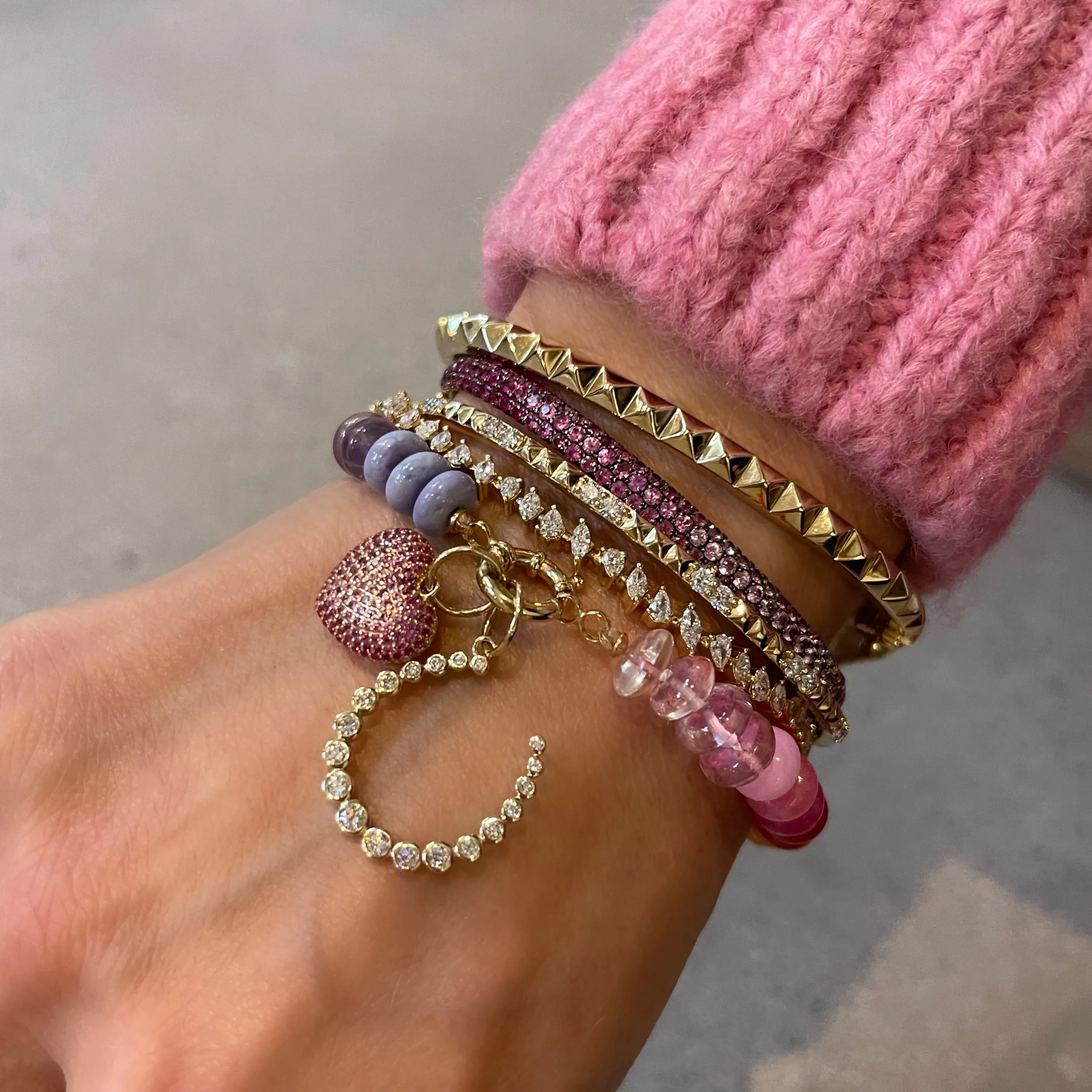 Gold Pyramid & Diamond Bangle Bracelet