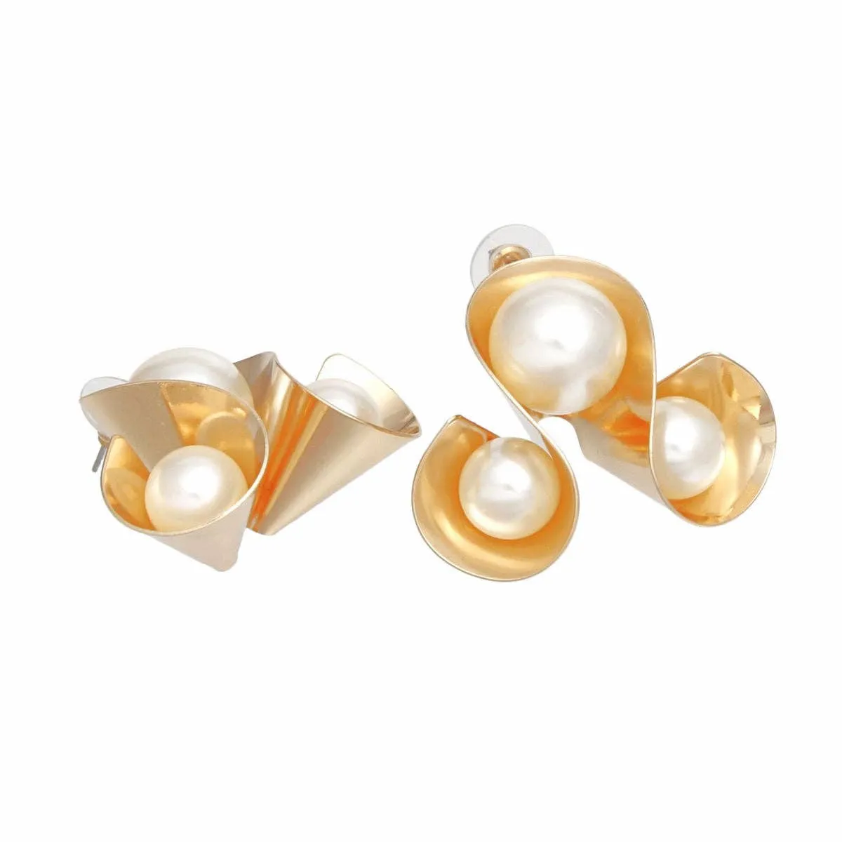 Gold Triple Looped Cream Pearl Earrings