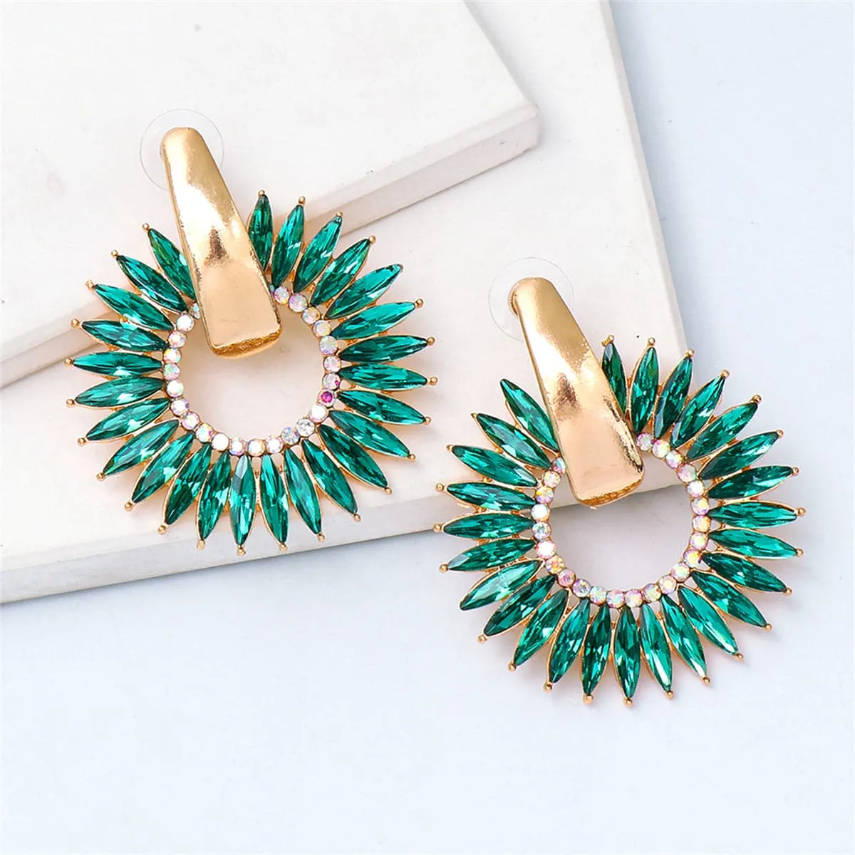 Green Crystal & Cubic Zirconia 18K Gold-Plated Sunflower Dangle Earring