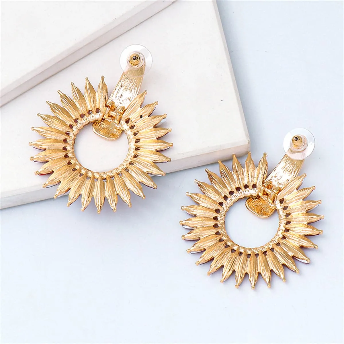 Green Crystal & Cubic Zirconia 18K Gold-Plated Sunflower Dangle Earring