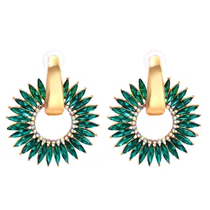 Green Crystal & Cubic Zirconia 18K Gold-Plated Sunflower Dangle Earring