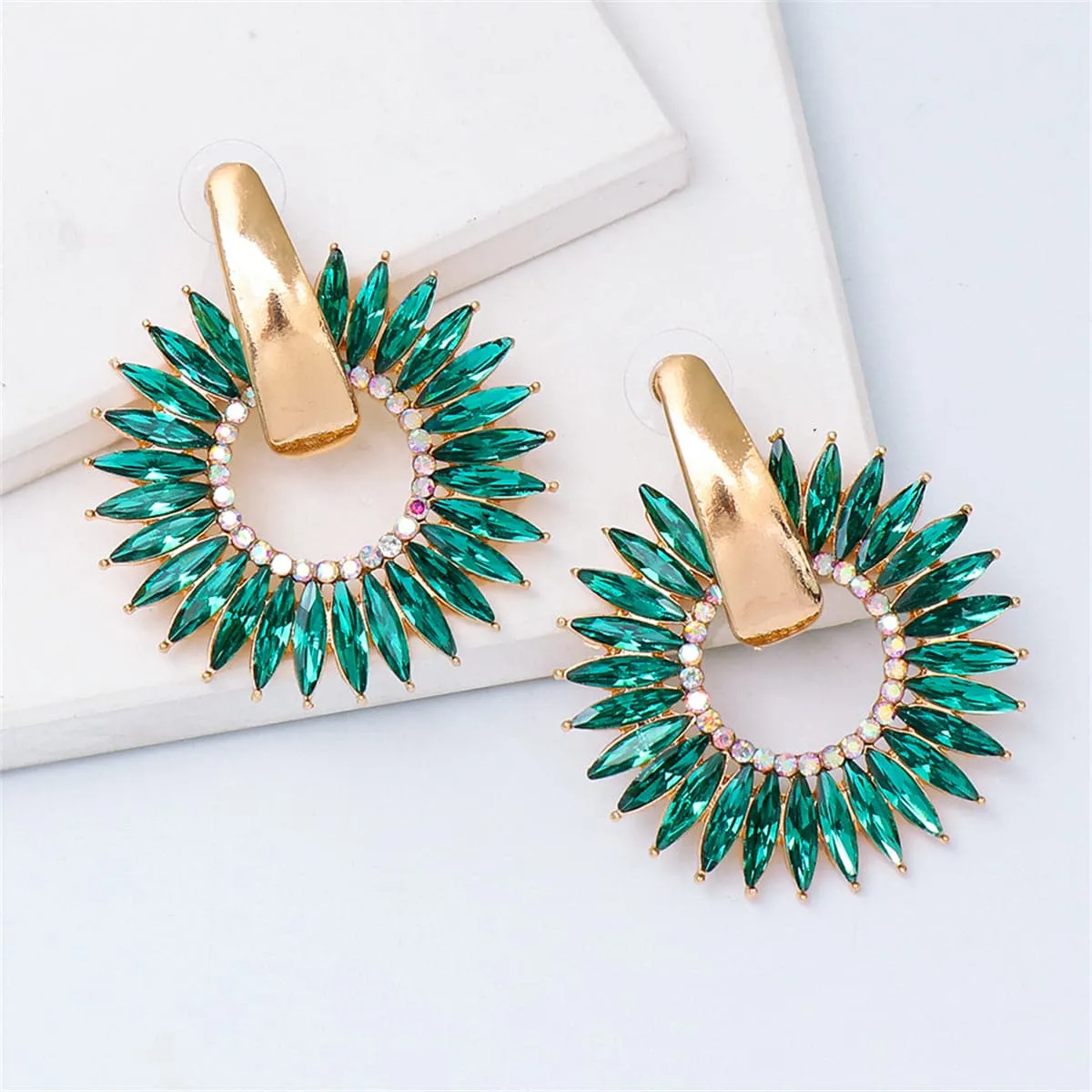 Green Crystal & Cubic Zirconia 18K Gold-Plated Sunflower Dangle Earring