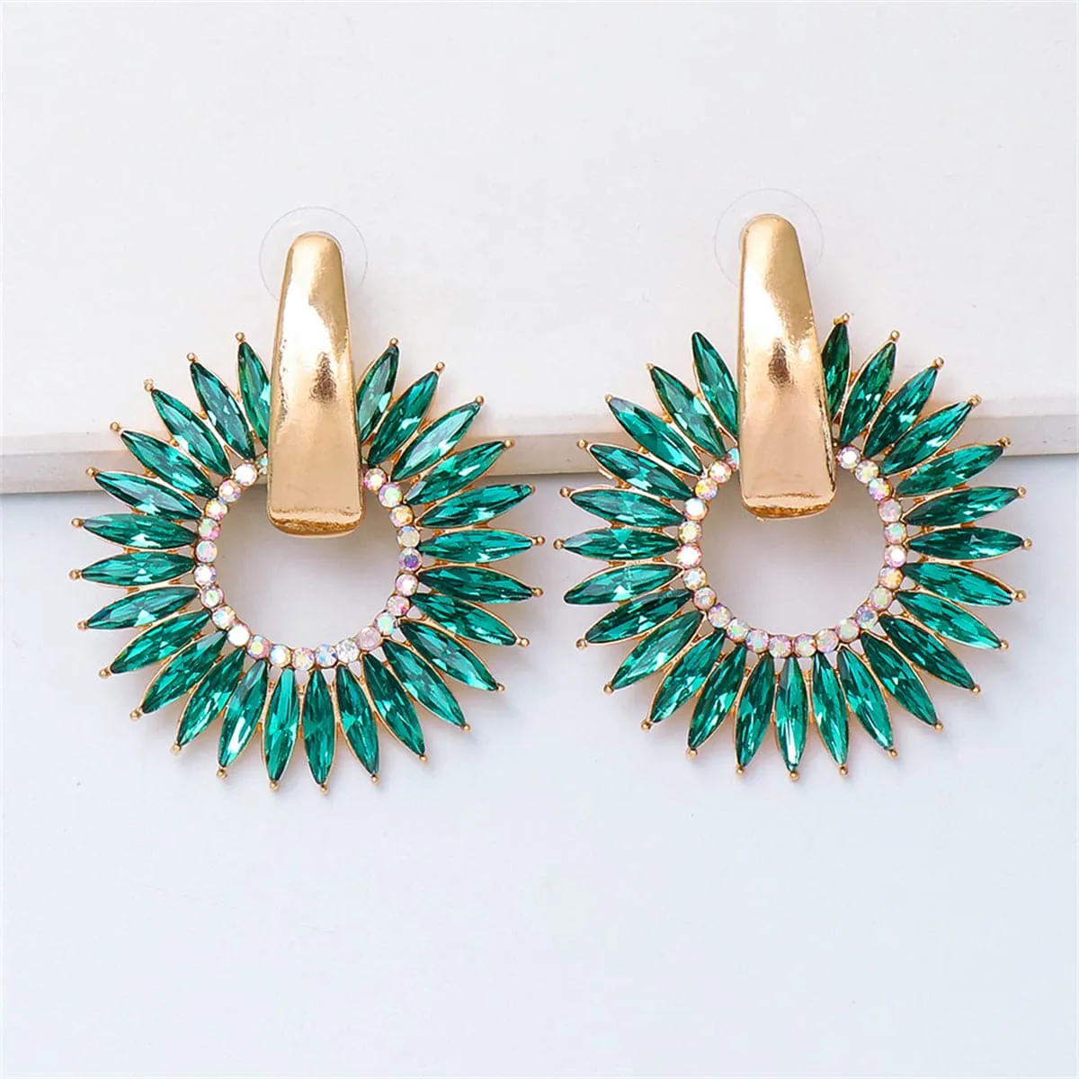 Green Crystal & Cubic Zirconia 18K Gold-Plated Sunflower Dangle Earring