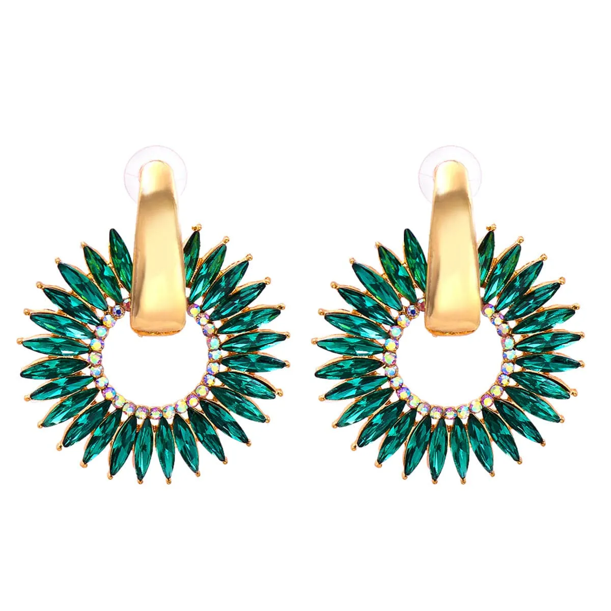 Green Crystal & Cubic Zirconia 18K Gold-Plated Sunflower Dangle Earring