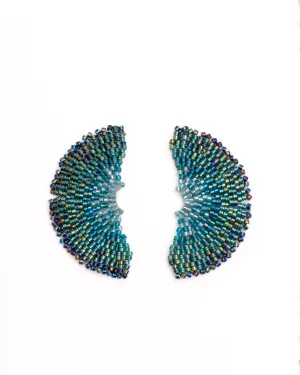 Green Ginkgo Leaf Beaded Handwoven Stud Earrings