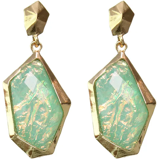 Green Iridescent Faux Gemstone Post Earrings