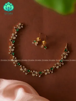 GREEN KIDS FRIENDLY SMALL SIZE LEAF  - stylish and minimal elegant neckwear with earrings- Zivara FashioN
